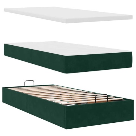 Łóżko otomana z materacem i LED, ciemnozielony 90x200cm aksamit