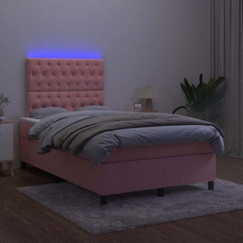 Łóżko kontynentalne z materacem i LED, róż, 120x190 cm, aksamit