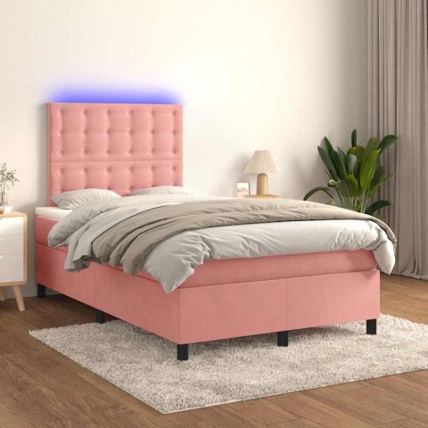 Łóżko kontynentalne z materacem i LED, róż, 120x190 cm, aksamit