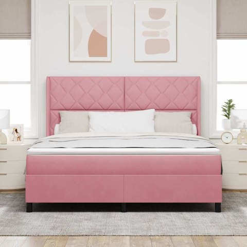 Łóżko sprężynowe z materacem z LED Różowy 180 x 200 cm Aksamit