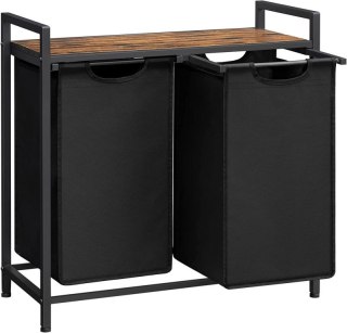 Nowoczesny kosz na pranie z półką, 2 worki, stal, MDF, 73 cm