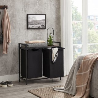 Nowoczesny kosz na pranie z półką, 2 worki, stal, MDF, 73 cm
