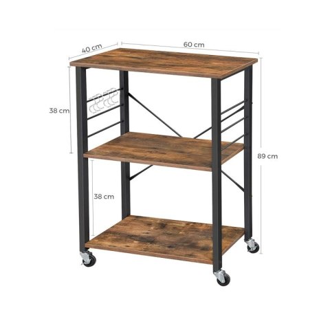 Wózek kuchenny VASAGLE, 3 półki, industrialny styl, 60 cm