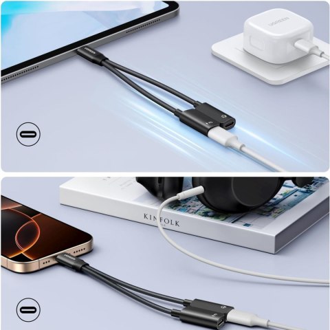Adapter rozdzielacz audio 2w1 USB-C audio ładowanie - czarny