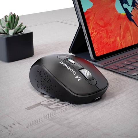 Myszka bezprzewodowa ergonomiczna 6 przycisków Bluetooth 1600 DPI - czarna
