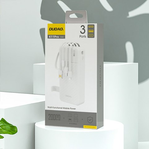 Powerbank K11 Pro 20000mAh z wbudowanymi kablami - biały