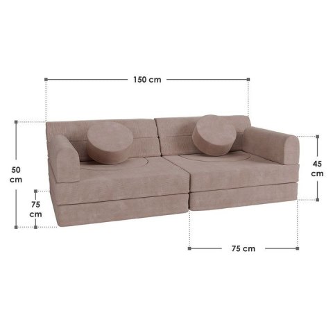 Designerska modułowa kanapa dziecięca 150 cm, pudrowa