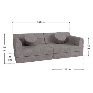 Designerska modułowa kanapa dziecięca 150 cm, szara