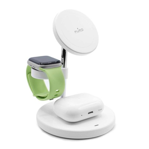 Ładowarka indukcyjna 3w1 ze stojakiem do iPhona AirPods USB-A - biała