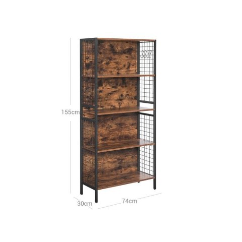 Regał industrialny czarno-brązowy z haczykami 74x30x154,5 cm