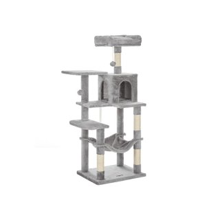 Stabilny drapak z domkiem i hamakiem dla kota 143 cm szary