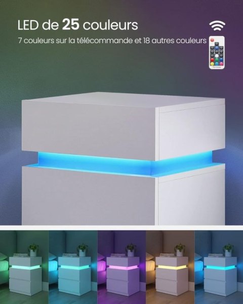 Stolik nocny VASAGLE LED, 3 szuflady, biały, 35x40x55 cm