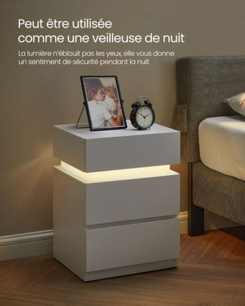 Stolik nocny VASAGLE LED, 3 szuflady, biały, 35x40x55 cm