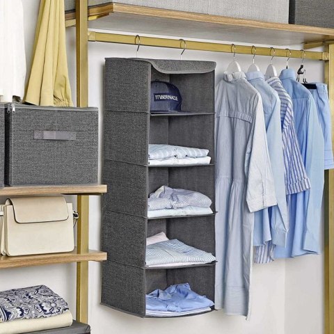 Szary organizer do szafy z 5 półkami bambus 30x30x90 cm
