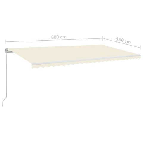 Ręcznie zwijana markiza z LED, 600x350 cm, kremowa