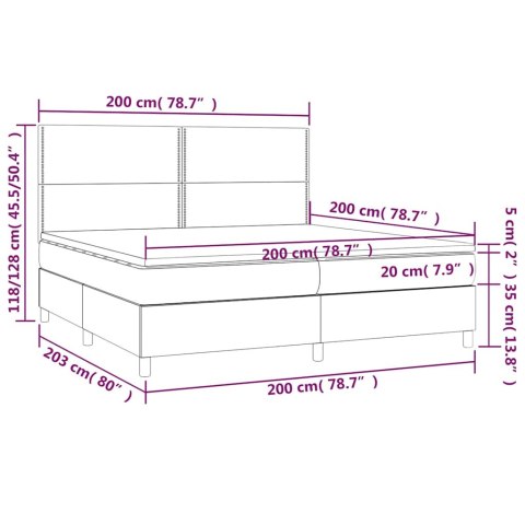 Łóżko kontynentalne z materacem i LED zielony aksamit 200x200cm