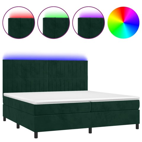 Łóżko kontynentalne z materacem i LED zielony aksamit 200x200cm