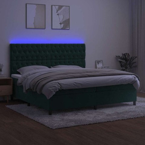 Łóżko kontynentalne z materacem i LED zielony aksamit 200x200cm
