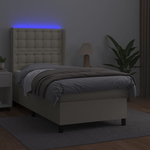 Łóżko kontynentalne z LED, materac, kremowe, ekoskóra 100x200cm