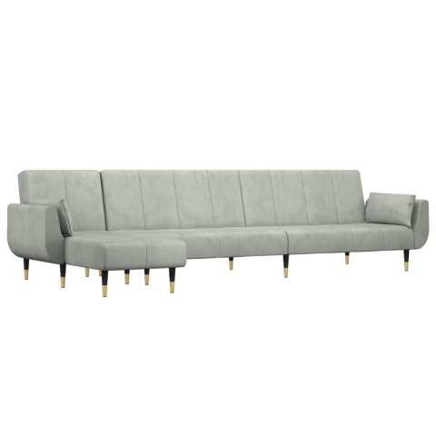 Sofa rozkładana L, jasnoszara, 275x140x70 cm, aksamit