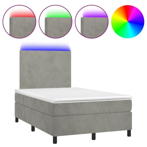 Łóżko kontynentalne z materacem i LED, jasnoszare, 120x190 cm