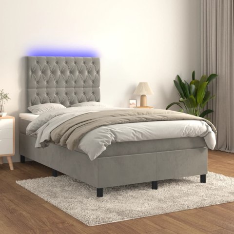 Łóżko kontynentalne z materacem i LED, jasnoszare, 120x190 cm