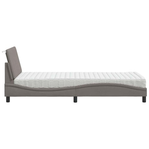 Łóżko z materacem, Hanko, taupe, 90x190 cm, obite tkaniną