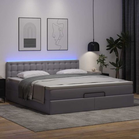 Łóżko otomana z materacami i LED, szara, 180x200cm, ekoskóra