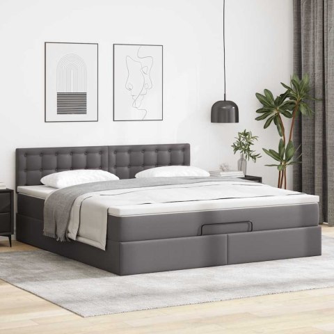 Łóżko otomana z materacami i LED, szara, 180x200cm, ekoskóra