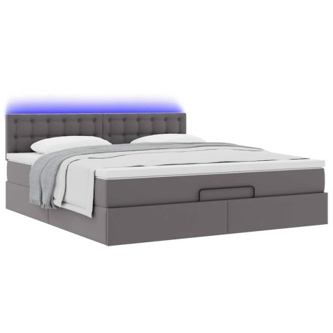 Łóżko otomana z materacami i LED, szara, 180x200cm, ekoskóra