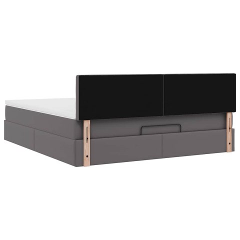 Łóżko otomana z materacami i LED, szara, 180x200cm, ekoskóra