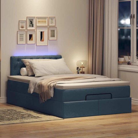 Łóżko otomana z materacem i LED, niebieski, 120x190cm, tkanina