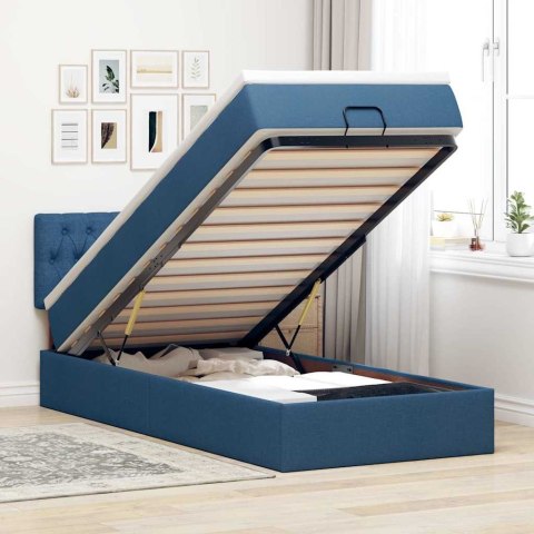 Otomana Łóżko z Materacem i LED Niebieski 100x200 cm Tkanina