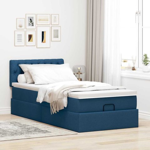 Otomana Łóżko z Materacem i LED Niebieski 100x200 cm Tkanina