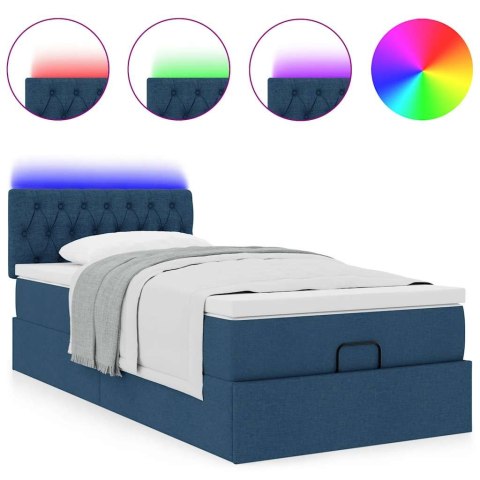 Otomana Łóżko z Materacem i LED Niebieski 100x200 cm Tkanina