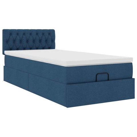 Otomana Łóżko z Materacem i LED Niebieski 100x200 cm Tkanina
