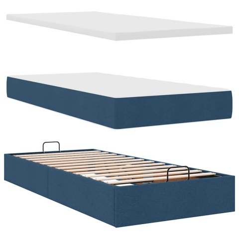 Otomana Łóżko z Materacem i LED Niebieski 100x200 cm Tkanina
