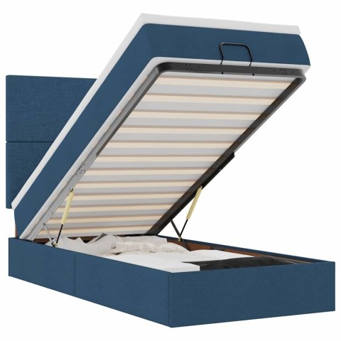 Otomana Łóżko z Materacem i LED Niebieski 100x200 cm Tkanina