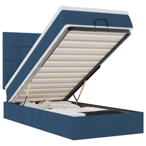 Otomana Łóżko z Materacem i LED Niebieski 100x200 cm Tkanina