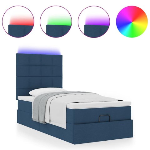 Otomana Łóżko z Materacem i LED Niebieski 100x200 cm Tkanina