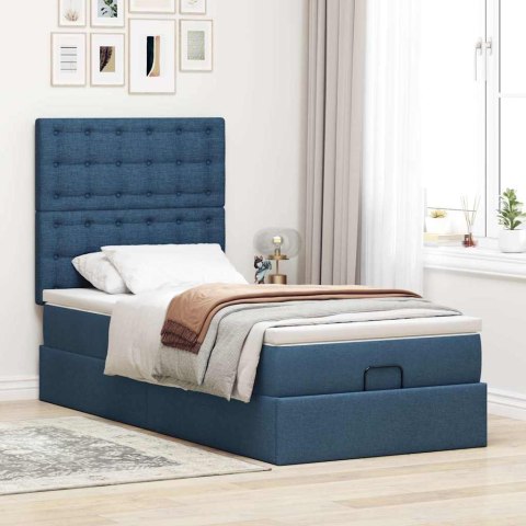 Otomana Łóżko z Materacem i LED Niebieski 100x200 cm Tkanina