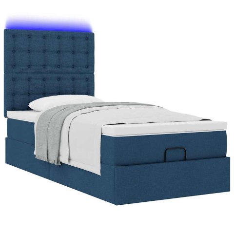 Otomana Łóżko z Materacem i LED Niebieski 100x200 cm Tkanina