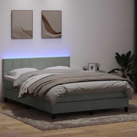 Łóżko kontynentalne z materacem i LED, jasnoszare, 160x220cm, aksamit