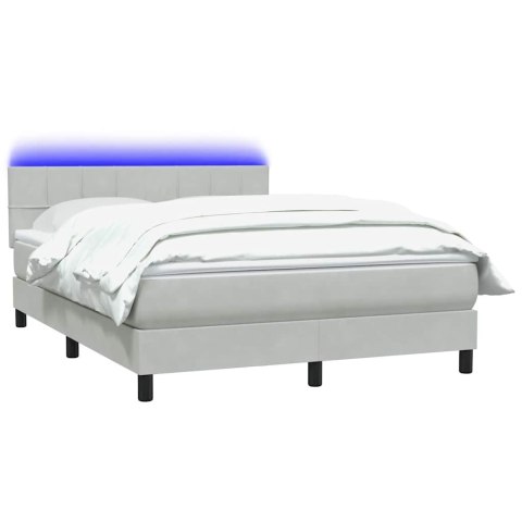 Łóżko kontynentalne z materacem i LED, jasnoszare, 160x220cm, aksamit