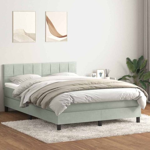 Łóżko kontynentalne z materacem i LED, jasnoszare, 160x220cm, aksamit