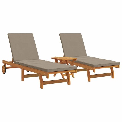 Leżak 2-osoba 3 pcs Brązowy Lite Drewno Akacji