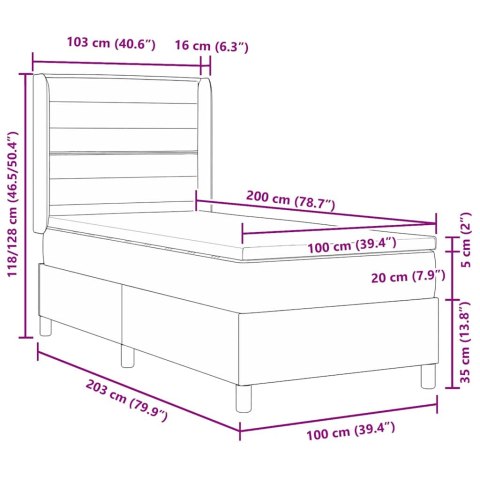 Łóżko sprężynowe z materacem Czarny 100 x 200 cm tkanina