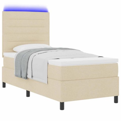 Łóżko sprężynowe z materacem z LED Kremowy 90 x 200 cm tkanina