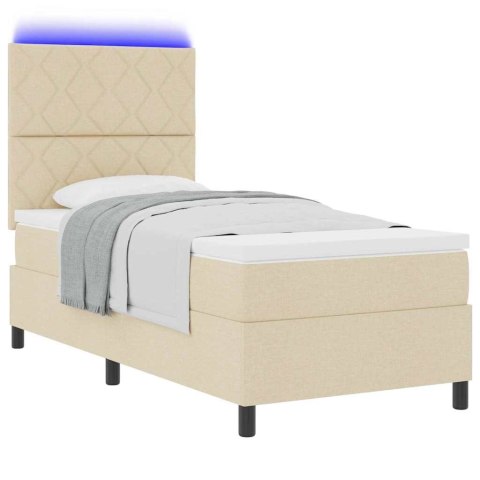 Łóżko sprężynowe z materacem z LED Kremowy 100 x 200 cm tkanina