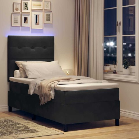 Łóżko z sprężyną LED z materacem Czarny 100 x 200 cm tkanina